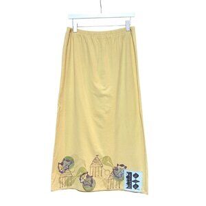 Y2K Blue Fish Maxi Skirt 2000 Size 1 US L Lagenlook Art Organic 100% Cotton